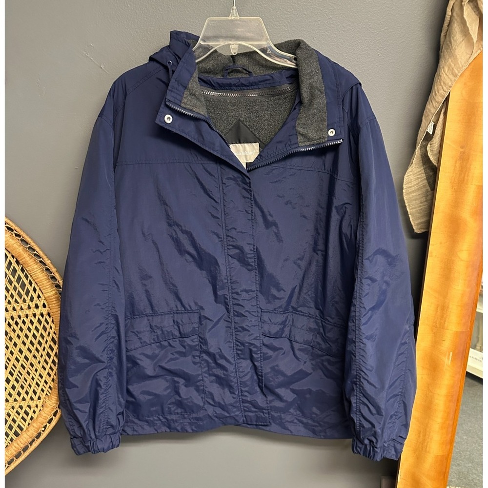 Woman Within Plus Size 22/24 Coat Blue Nylon Fleece Lined‎ Zip Jacket Hooded